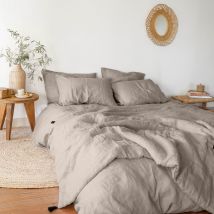 Housse de couette lin et coton lavé Songe grège - Couleur beige - 140 x 200 cm
