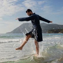 Peignoir homme nid d'abeille col kimono Melchior marine - Couleur bleu - Taille L