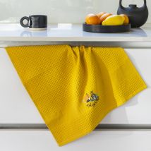 Torchon coton nid d'abeille Tcafé curcuma - Couleur jaune - 50 x 70 cm