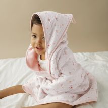 Cape de bain double face coton et gaze de coton Lino nude - Couleur rose - 80 x 80 cm