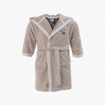 Peignoir bébé coton biologique à capuche Devine lin - Couleur beige - Taille 12 mois
