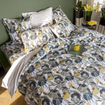 Housse de couette percale de coton Neo ficelle floral - Couleur vert - 260 x 240 cm