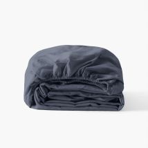 Drap housse satin de coton lavé bio Quartz bleu orage - Couleur bleu - 140 x 190 cm