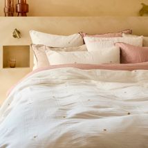 Housse de couette gaze de coton Zéphire ivoire coeur - Couleur beige - 200 x 200 cm
