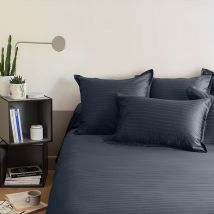 Housse de couette satin de coton jacquard pois et rayures Prestige bleu nuit - Couleur bleu - 260 x 240 cm