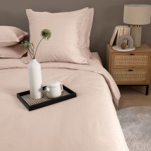 Housse de couette satin de coton jacquard pois et rayures Prestige nacre - Couleur beige - 140 x 200 cm