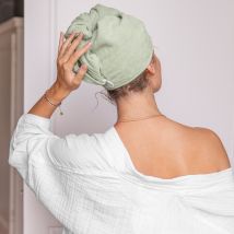 Serviette pour cheveux en velours de coton biologique Naturelle eucalyptus - Couleur vert - 50 x 90 cm