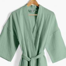 Peignoir femme gaze de coton biologique Naturelle eucalyptus - Couleur vert - Taille L