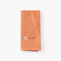 Torchon coton nid d'abeille Estival pêche - Couleur orange - 50 x 70 cm