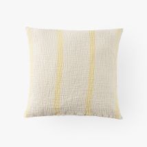 Housse de coussin gaze de coton Rythmo jaune pastel - Couleur jaune - 45 x 45 cm