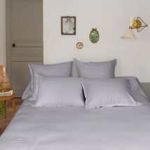 Housse de couette satin de coton jacquard pois et rayures Prestige tourterelle - Couleur gris - 260 x 240 cm