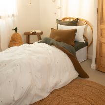 Housse de couette enfant gaze de coton Zéphire ivoire coeur - Carré Blanc