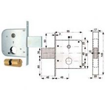 2pz serratura infilare cancelli catenaccio scrocco + quadro cilindro tondo 134 cod:ferx.fer50777