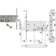 1pz serratura da infilare per fasce doppia mappa mm.82 h 57313 - mm.70 (5731373 cod:ferx.fer201063