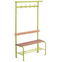 Banc vestiaire bois 4 patères Anis - 100 cm - Hêtre - Support chaussures - Livré monté