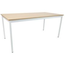 Manutan Expert - Table polyvalente chêne blanc 160x80 cm - 10 personnes - Piétement acier blanc - Montage facile