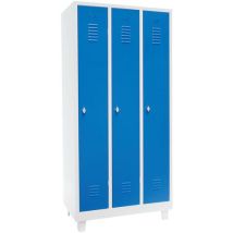Manutan Expert - Vestiaire Industrie Propre 3 Cases Bleu - Sur Pieds - Acier Époxy - 1900x885x500mm - Verrouillage Cadenas