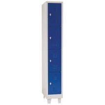 Manutan Expert - Vestiaire multicases sur pieds - 1 colonne 4 cases - Acier bleu - 1900x315x500mm - Idéal gymnases