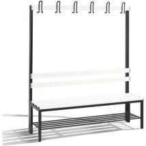 CP - Banc patère PVC 6 patères - Simple face dossier+grille chauss 1500 mm - Blanc/Noir - Robuste et pratique