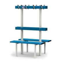 GES - Banc Vestiaire Double sur Pieds Assise Aluminium Bleu Clair L1m - 4 Patères - 60% Recyclé