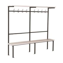 Banc-vestiaire 2m Anthracite 7016 - 8 Patères PVC Blanc - Structure Acier Époxy - 5 Ans Garantie