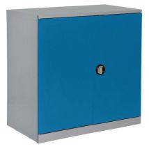 Anjou Tolerie - Armoire Basse Acier Gris Clair/Bleu 1250x725x1000mm - 2 Tablettes - Charge 160kg - Garantie 7 Ans
