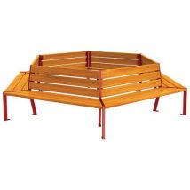 Procity - Banc tour d'arbre Silaos Acier/Bois Ø2m Rouge Foncé/Chêne Clair - Mobilier Urbain Durable - Idéal pour Espaces Publics