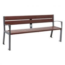 Procity - Banc Silaos 180m Accoudoirs Acier/Plastique Recyclé Gris Marron - Mobilier Urbain Durable