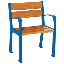 Procity - Fauteuil Silaos extérieur - Assise et dos bois chêne, structure acier bleu - 5 lames - Accoudoirs inclus