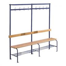Banc vestiaire bois 8 patères avec grille chaussures 200 cm Bleu - Lot de 4 - Structure Acier - Assise Hêtre - Idéal vestiaires professionnels