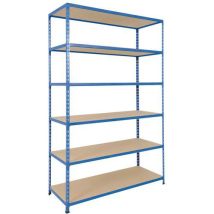 Manutan Expert - Rayonnage mi-lourd Rapid 2 - 1980x1220x305 mm, 6 niveaux aggloméré bleu, 340 kg/tablette, montage sans outils