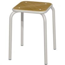 Tabouret scolaire H 46 cm Gris Alu Assise Hêtre Empilable Éco-responsable