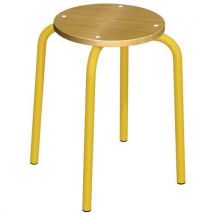Tabouret scolaire assise ronde H 46 cm Hêtre Jaune Empilable Éco-responsable