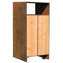 Benito - Poubelle Gavarres Bois Acier 110L - Extérieur Durable - 100cm Hauteur - Pin Corten
