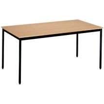 Manutan Expert - Table de réunion rectangulaire 160x80 cm - Plateau hêtre, pieds noirs - 10 personnes - Durable et polyvalente