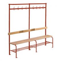 Banc vestiaire bois 8 patères et grille chaussures 200 cm Rouge - Lot de 4 - Structure Acier - Idéal vestiaires professionnels