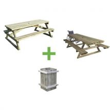 Pack Table Banc PMR Handy Ouna 2m + Poubelle Forestière 50L - Pin Beige - 18 Places - Accessible Handicapés