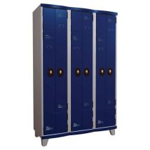 Acial - Vestiaire industriel porte en L 3 colonnes bleu - 6 portes - Sur pieds - Acier époxy - 1200x500x1915mm