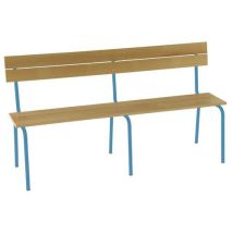 Banc scolaire avec dossier 160cm Hêtre et Acier Bleu - 3 lames assise - Éco-responsable