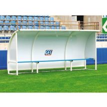 GES - Abri de touche aluminium 4m - Hauteur 2m - Banc intégré - Blanc/Bleu - Éco-responsable