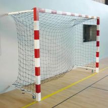 Paire Buts Hand Compétition, En Alu, Bicolore, Rabattable, Déport De 0,9 À 1,4m