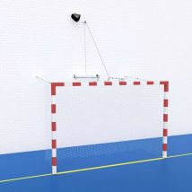 Metaluplast - Buts de handball compétition relevables électriques - Acier Rouge/Blanc - Éco-responsable