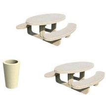 Pack 2 Tables-bancs Recife + 1 Poubelle 80 L Béton - Manutan Expert