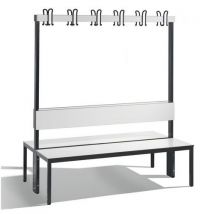 CP - Banc de vestiaire double avec dossier Basic Plus 1500 mm Blanc - 6 patères - Structure acier noir - Polypropylène