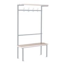 Banc-vestiaire 1m Gris 9006 - Structure Acier Époxy - Assise PVC Blanc - 4 Patères - 5 Ans Garantie