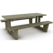 Mobextan - Table bancs Houat 200cm - Pin - 10 places - Éco-responsable - Aménagement extérieur