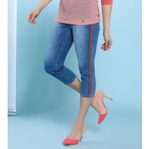 Christian Materne Capri Jeans mit Glitzer-Galon-Streifen 36 jeansblau