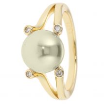 Christian Materne Just Pearls Cocktail-Ring ""Twins"", MK-Perle, 4 Zirkonia 17 grün