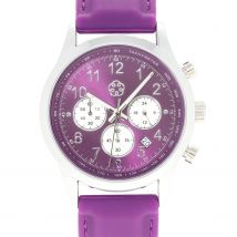 Gabriele Iazzetta Chronograph, Datum, Stoppuhr, Silikon-Armband x lila-silber