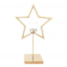 Georg Stiels CASA Edelstahl Stern auf Mango Holz Base, Höhe 43 cm